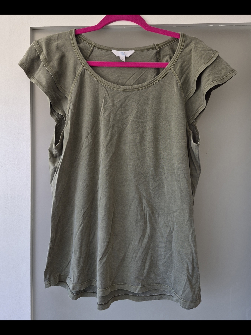 Time and Tru Olive Green Top with Short Sleeves